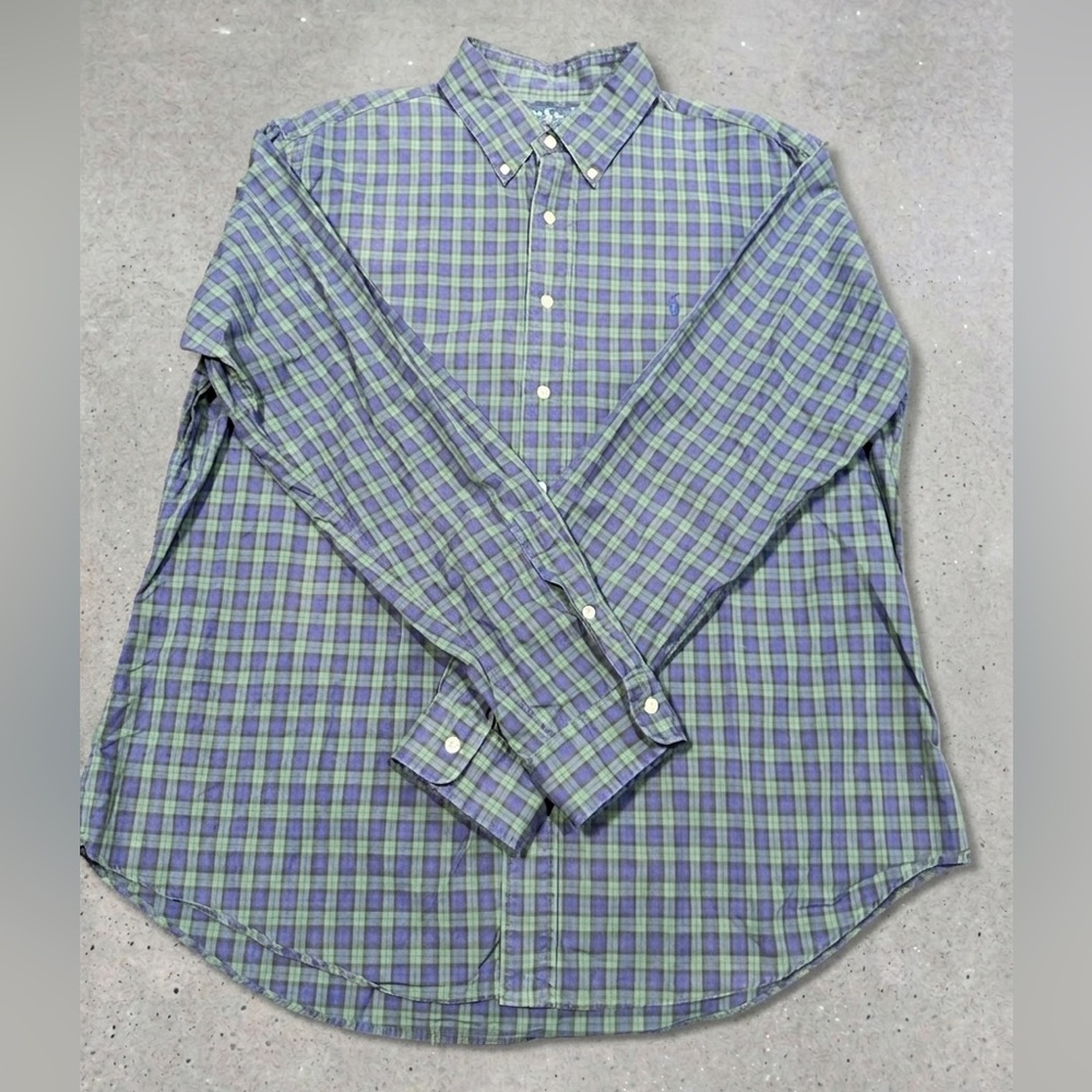 Ralph Lauren Men's Green & Blue Plaid Button-Down Shirt